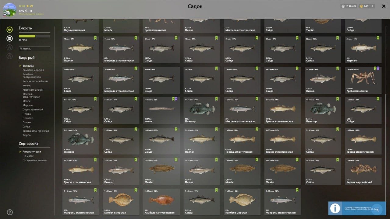 Улов (Разнорыбица, Конгер, Краб камчатский, Сайда) на #фарм_rf4map в RF4