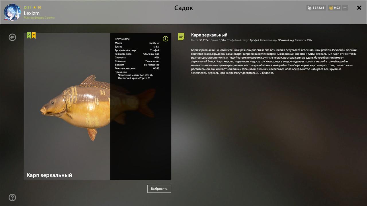 Улов (Карп Зеркальный) на #трофей_rf4map в RF4