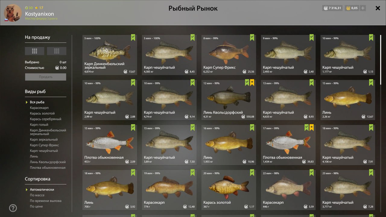 Улов (Разнорыбица, Линь Квольсдорфский) на #трофей_rf4map в RF4