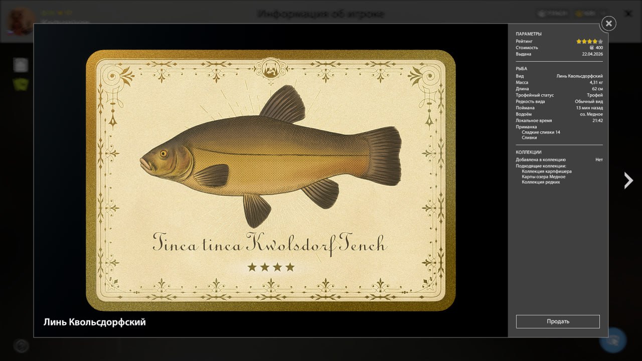 Улов (Разнорыбица, Линь Квольсдорфский) на #трофей_rf4map в RF4