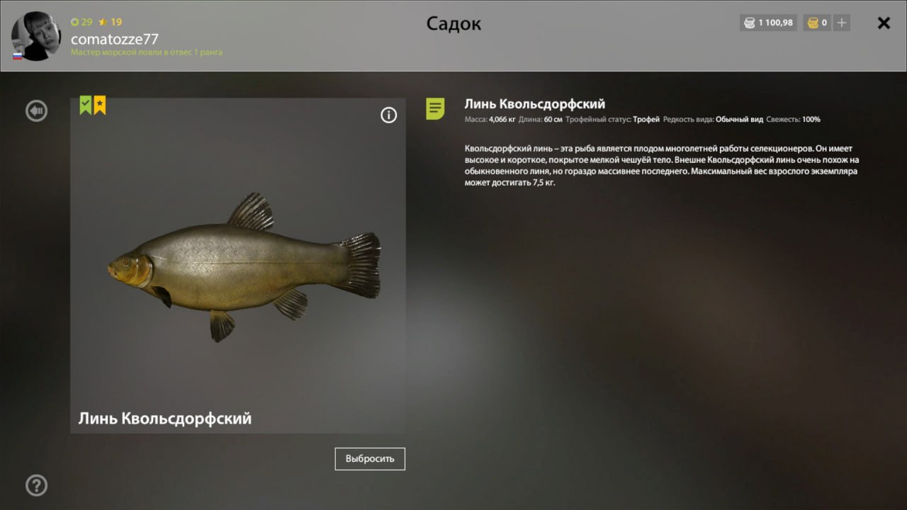 Улов (Линь Квольсдорфский) на #трофей_rf4map в RF4