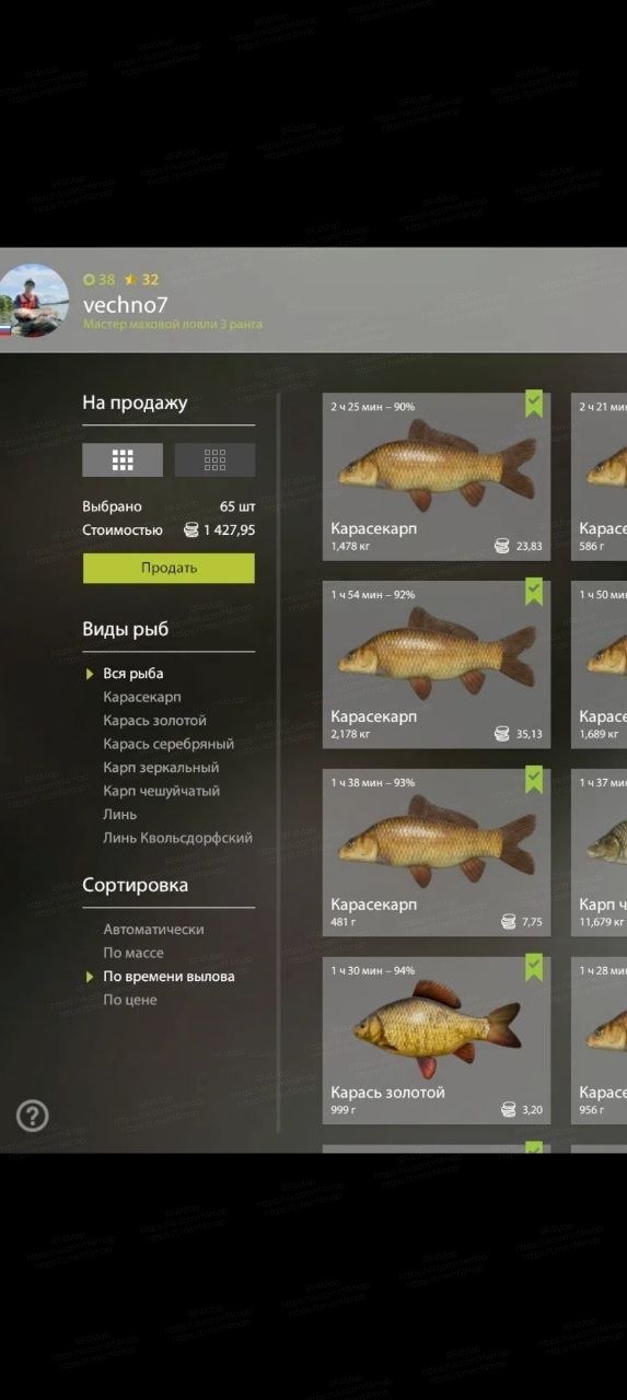 Улов (Линь Квольсдорфский) на #фарм_rf4map в RF4