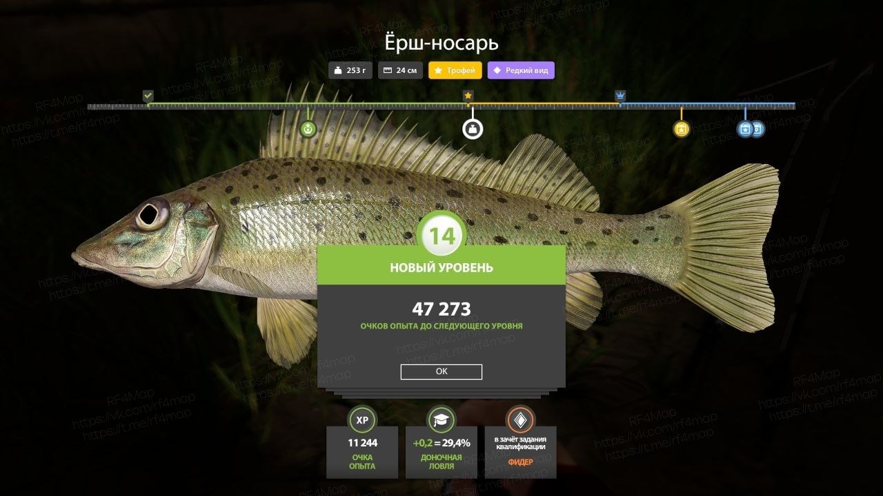 Улов (Ёрш-носарь, Пескарь обыкновенный) на трофей в RF4
