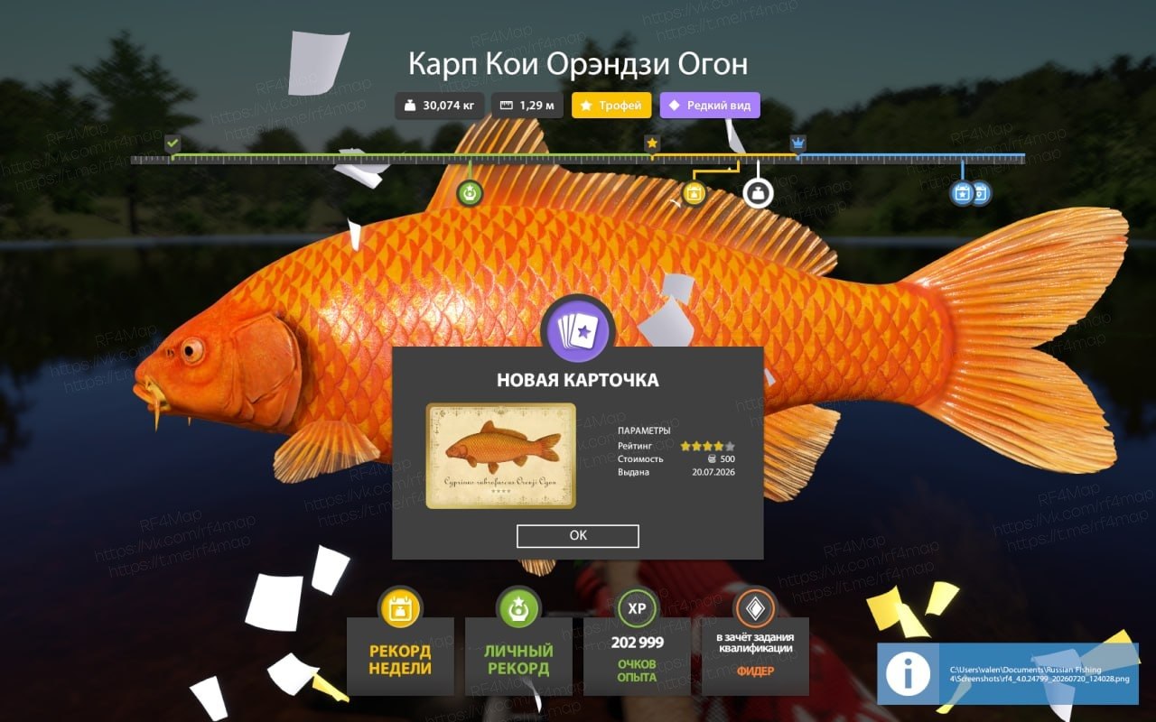 Улов (Карп Кои Орэндзи Огон) на трофей в RF4