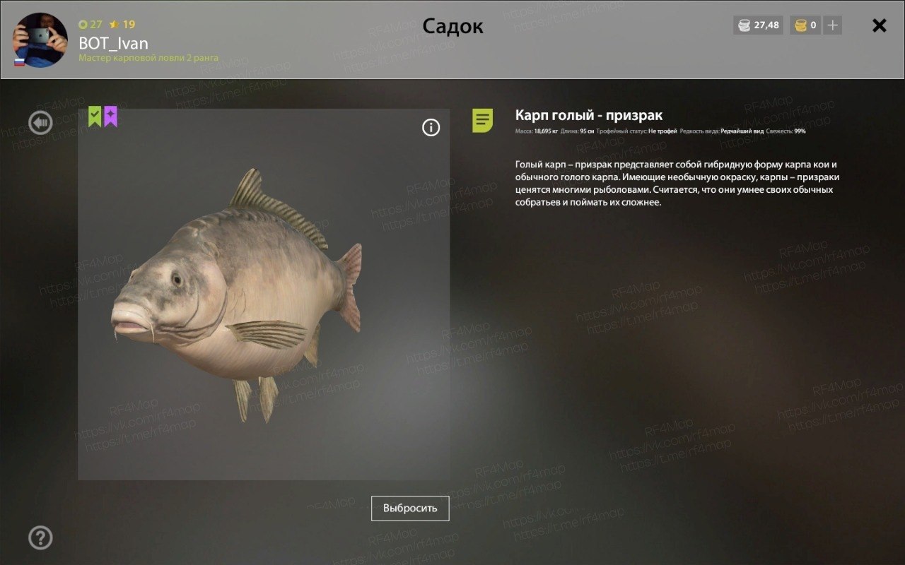 Улов (Карп голый - призрак) на фарм в RF4